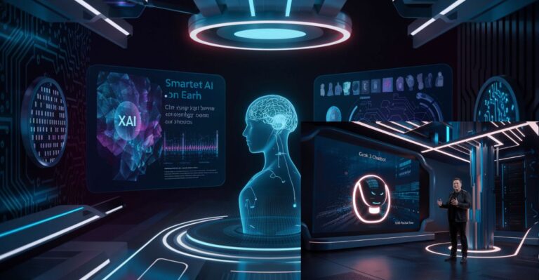 Elon Musk Grok 3 chatbot, xAI Grok 3 launch, smartest AI on Earth, Grok 3 features, AI chatbot competition, xAI vs OpenAI, Grok 3 synthetic data, Elon Musk AI warnings, AI market trends, DeepSeek vs ChatGPT, xAI funding round, AI logical consistency, AI industry updates, Elon Musk AI investments, Grok 3 live demo, AI risks and benefits, xAI future plans, AI technology advancements, Grok 3 error reflection, AI startups 2024.